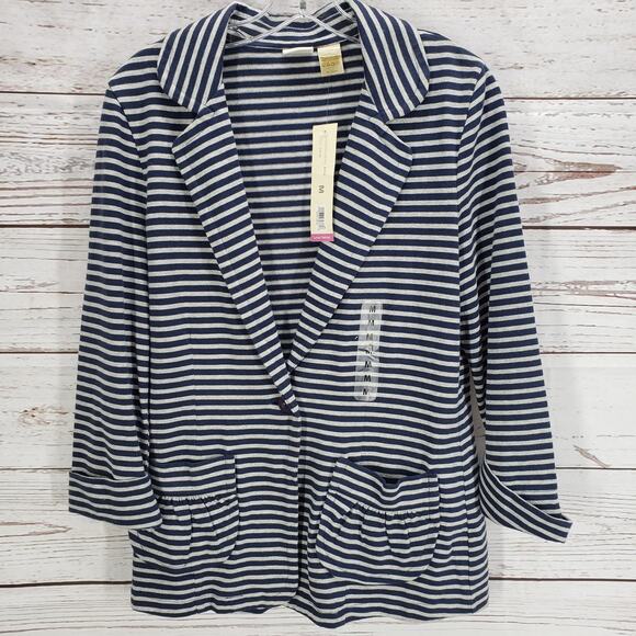 JH Collectibles New Women's Blue Striped Cotton Blazer Jacket Size Medium - Picture 1 of 13